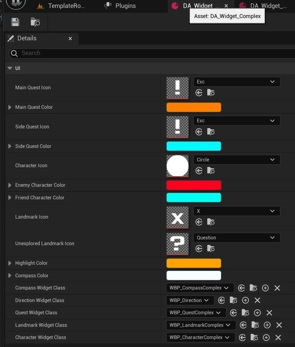 Complex widget data asset