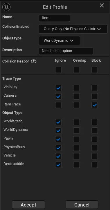 Inventory collision preset