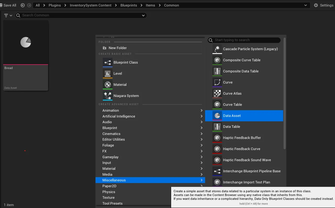 Create inventory data asset
